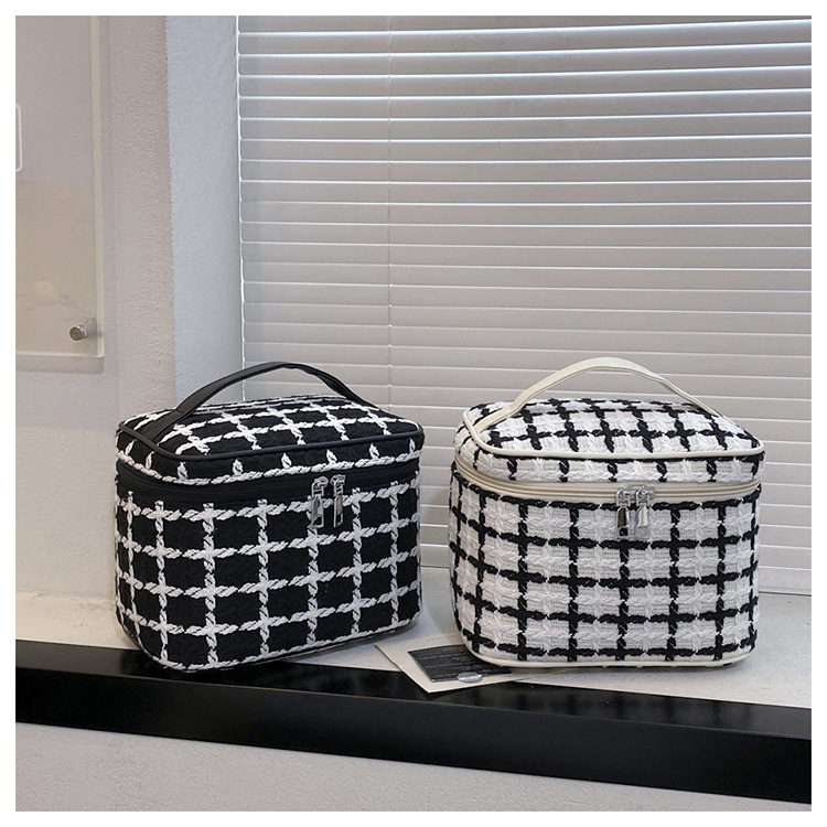 Nuevo maquillaje estilo Instagram para mujer, portátil, sencillo, de gran capacidad, de viaje de alta gama, artículos de tocador de gran tamaño, a cuadros_voghion.com