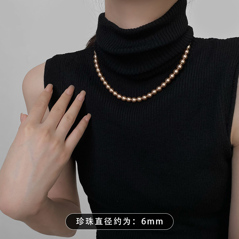 SKU-03-香槟色施家珍珠项链【6mm】