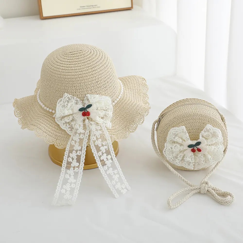 Sombrero de protección solar de paja de encaje de súper hada Sombrero para niños Sombrero para el sol Sombrero de playa para niñas Sombrero de paja para mujer de verano