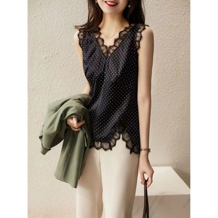 # Lace Black Camisole Base Outer Wear Summer New All-match Suit Sleeveless Chiffon Top for Women