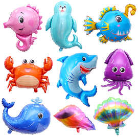 海洋主题海狮迪夫动物铝膜气球章鱼海马螃蟹儿童聚会派对气球批发