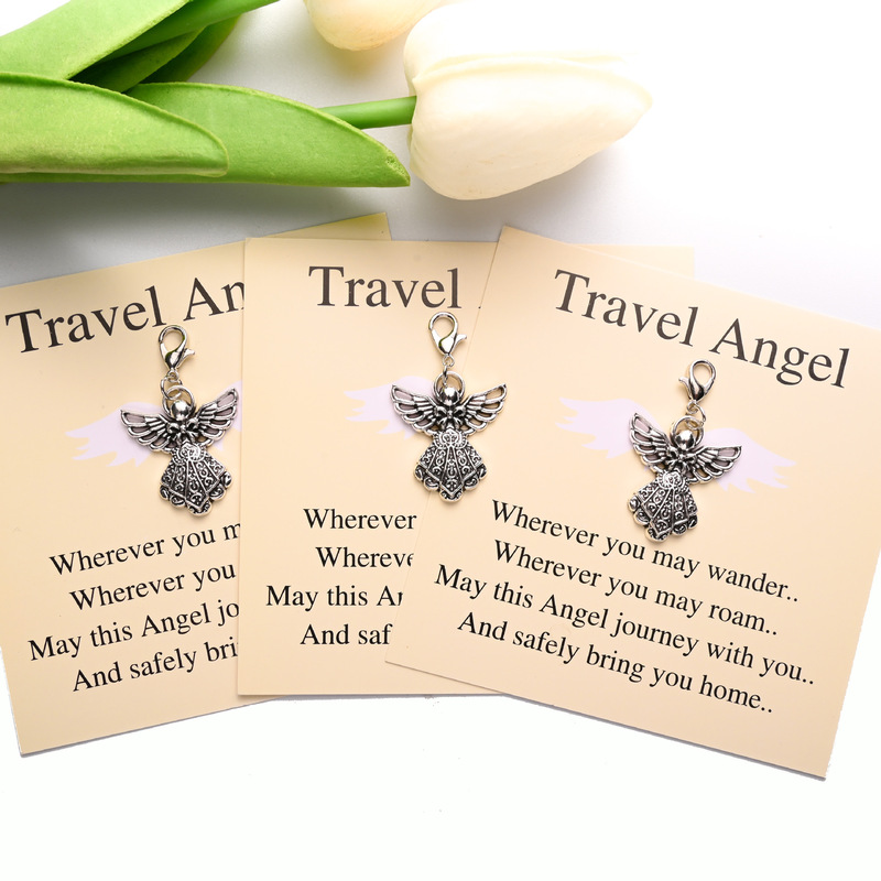 Cross-border Hot-selling Travel Angel English Blessing Card Vintage Guardian Angel Pendant Keychain Pendant