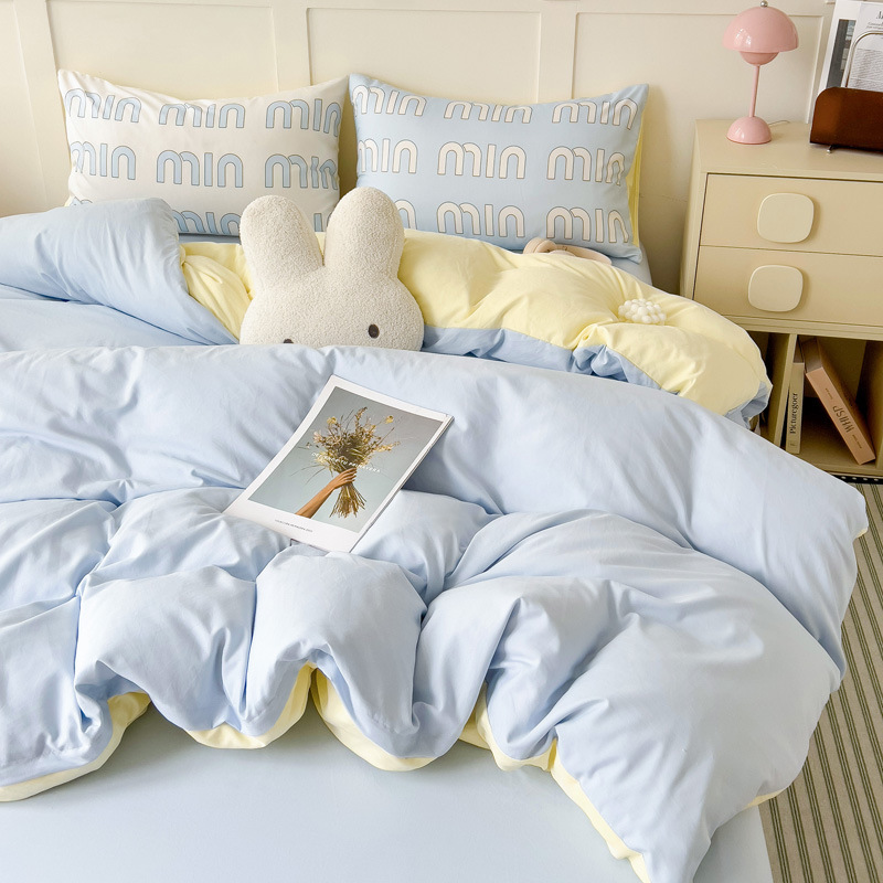 25 nuevo estilo de algodón lavado cama doble juego de cuatro piezas para dormitorio doméstico sábanas de tres piezas Funda de edredón Funda de edredón Se puede lavar a máquina