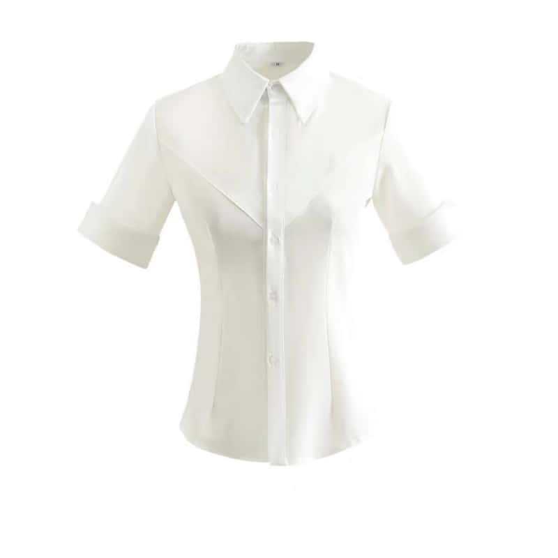 Slim-fit white shirt with a waist-cinching design, slimming white short-sleeve JK uniform, long-sleeve shirt for stylish girls, versatile and figure-flattering top