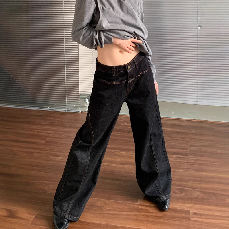 plus size American-style High Street Vibe Straight Jeans Women's Autumn New Design Sense Loose Slimming High Waist Mop Pants