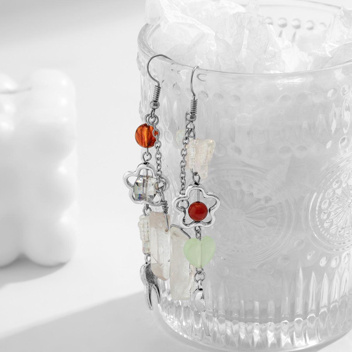 Bijoux, tempérament pastoral et frais, boucles d'oreilles à pampilles papillon, boucles d'oreilles pendantes en cristal artificiel_voghion.com
