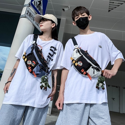 Crossbody bag for men, ins fashion small bag, casual trendy brand chest bag, student waist bag, Japanese style nylon shoulder bag for women