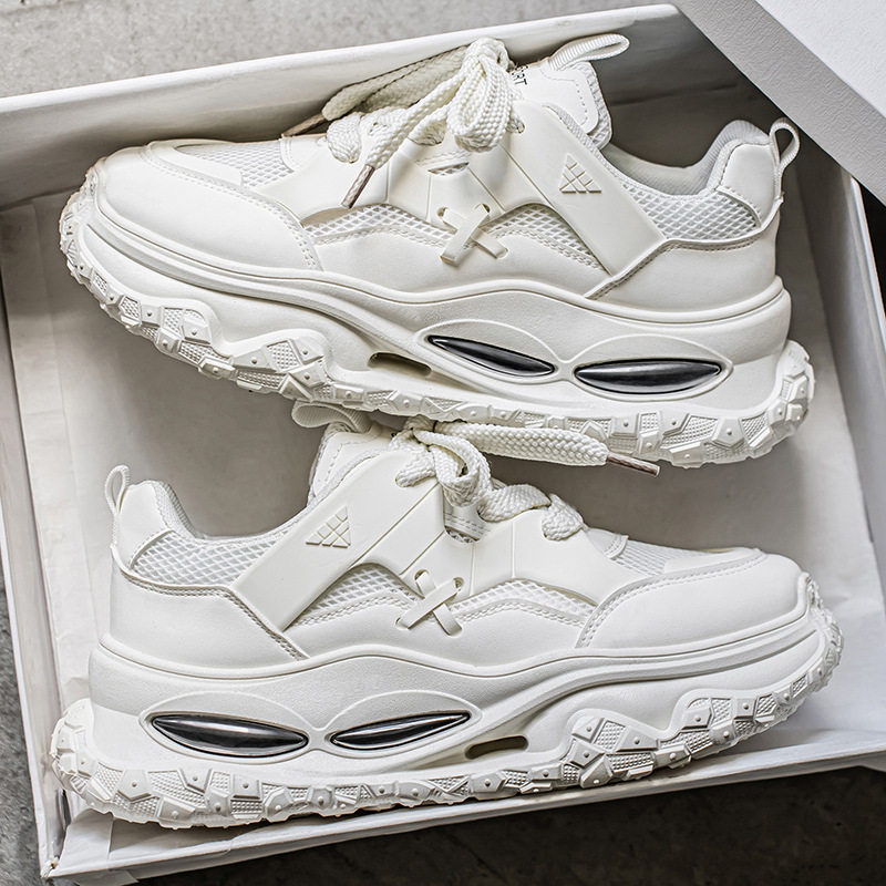 Giày thể thao nam sneaker lưới thoáng khí đế cao su đúc phun, gót thấp 1–3 cm — YC512 màu trắng, YC512 màu đen