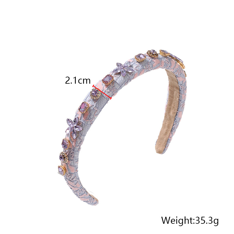 Cross-Border New Arrival Baroque Vintage Crystal Floral Headband European and American Fashion Thin Edges Fabric Diamond-Embedded Bridal Hair Accessories for Women