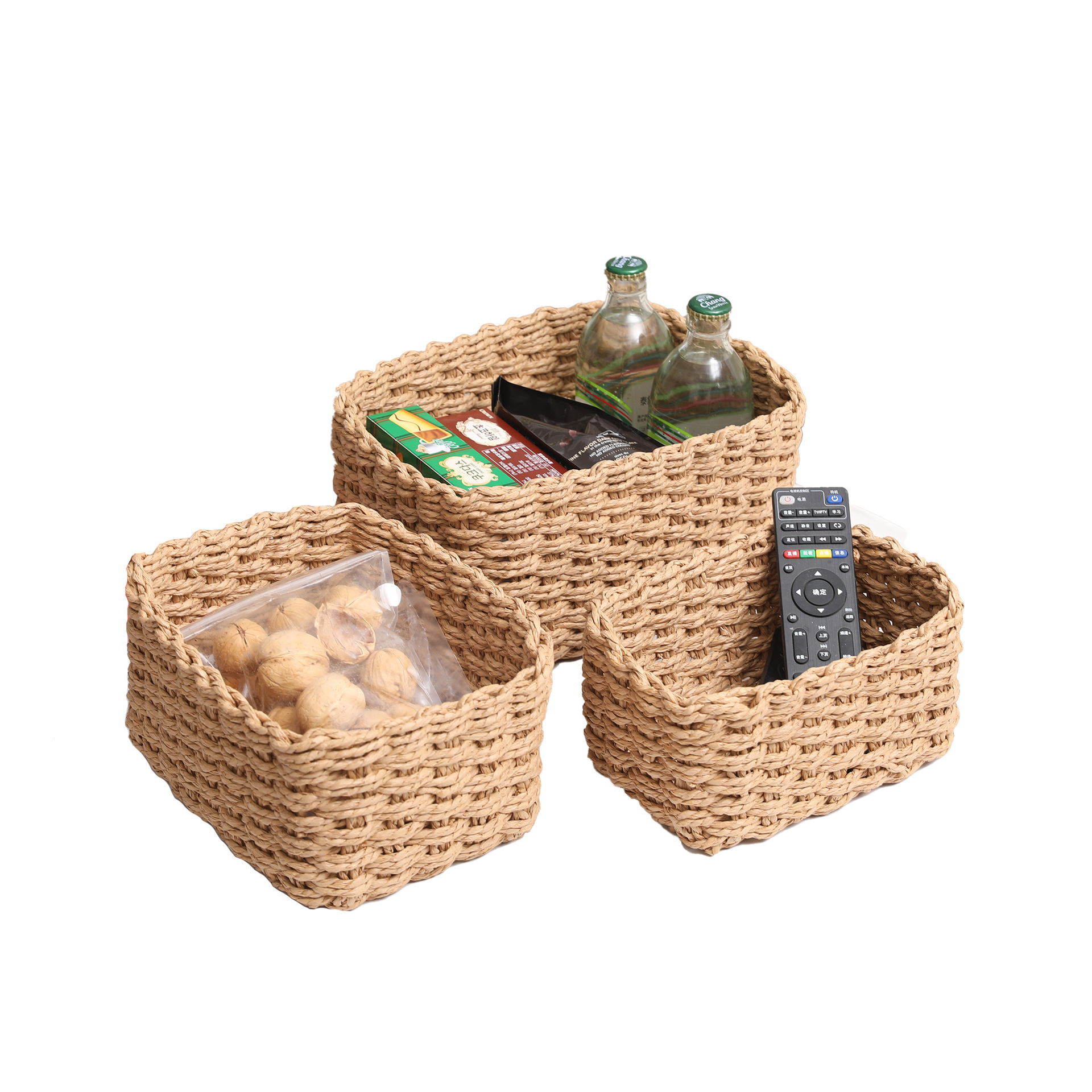 Transfronterizos de papel cuerdas trenzadas cesta de almacenamiento mesa de té caja de almacenamiento bocadillos cosméticos cesta de almacenamiento tela de caña