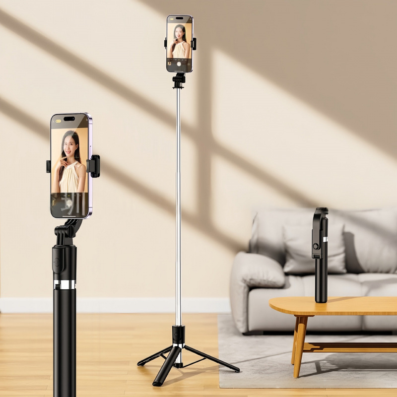 卸売携帯電話用自撮り棒、美顔ライト付き、ミニ回転式スタンド、Bluetoothスマート撮影、ライブ配信、縦向き撮影|undefined