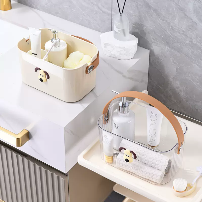轻奢浴室手提篮简约透明收纳盒家用卫生间洗发露化妆品洗浴收纳篮
