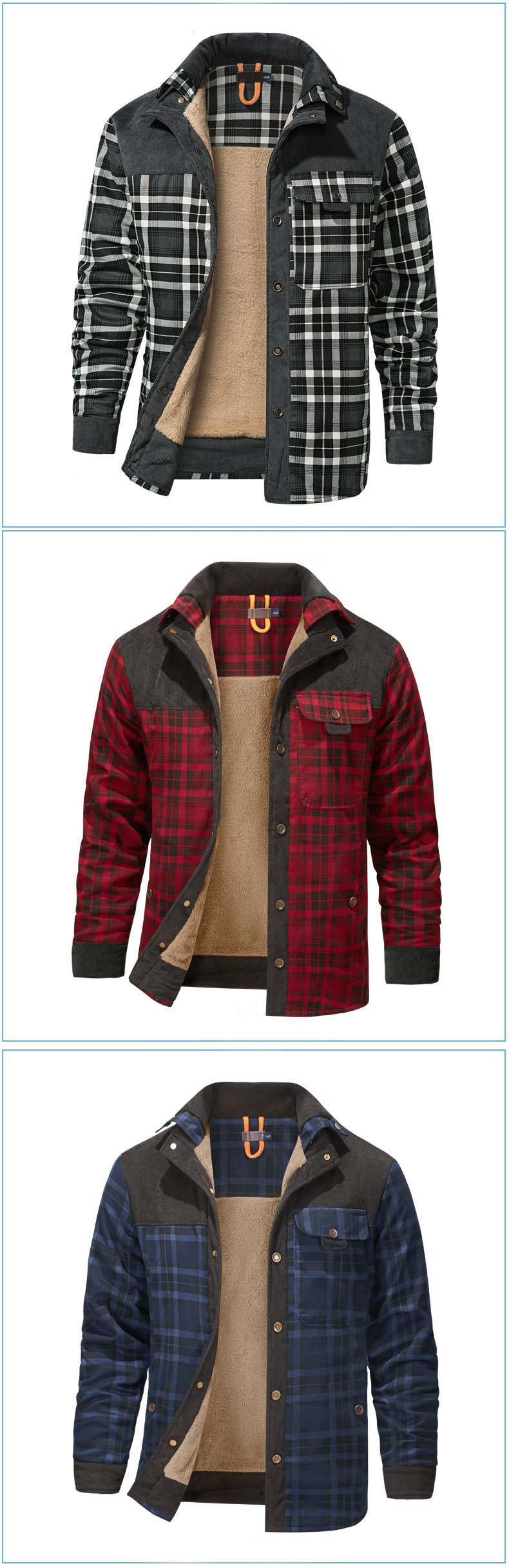 Men's Retro Plaid Cotton Jacket With Velvet Lining For Winter_voghion.com