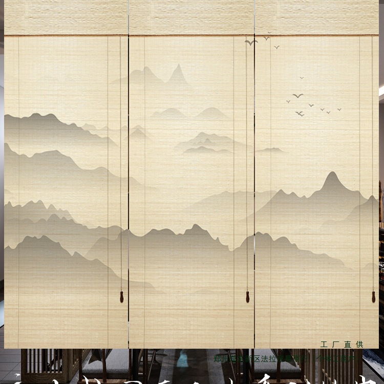 Bamboo Curtain Curtain Roller Blind Zen Landscape New Chinoiserie Retro Blackout Japanese Tea Room Home Partition Door Curtain Adjustable