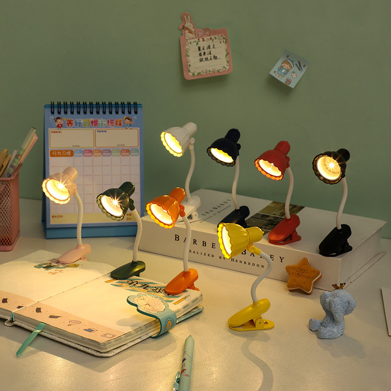 Creative mini clip small table lamp LED folding portable small night light warm color student reading writing lamp