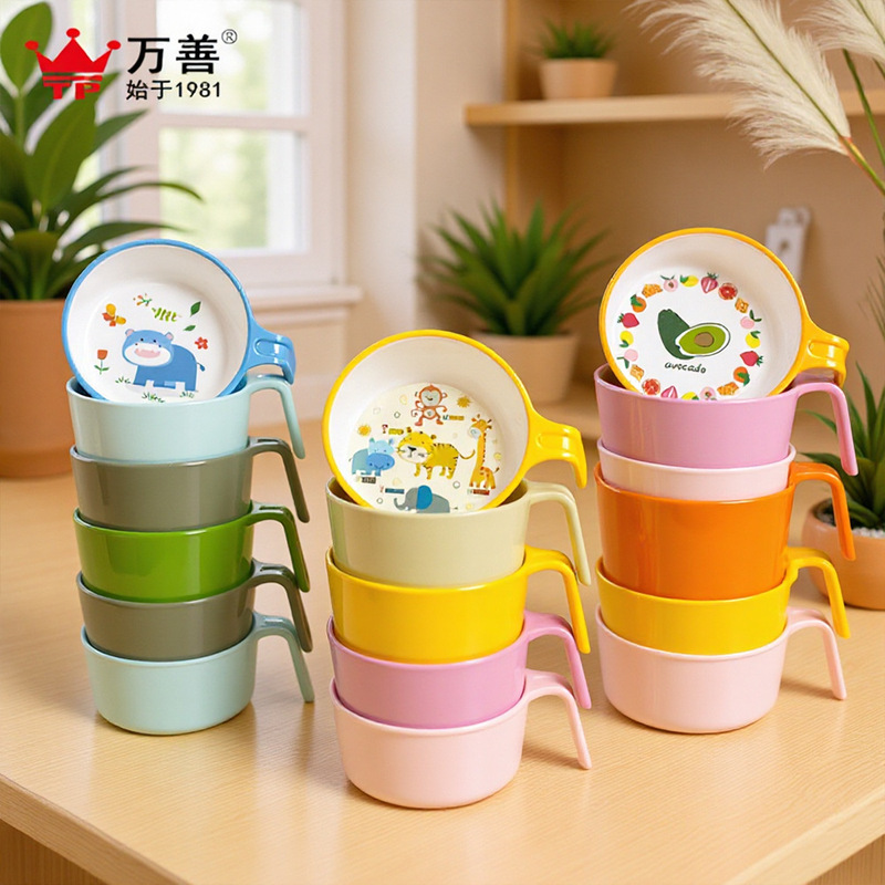 Melamine Children's Tableware Cute Cartoon Handle Bowl Household Baby Eating Bowl Children's Anti-Fall Soup Bowl Drop Shipping