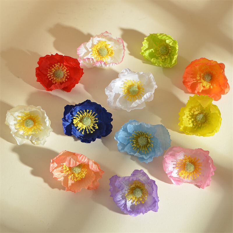 K 7.5cm Poppy Flower Artificial Flower Head Ancient Style Hanfu Accessories DIY Headwear Clothing Accessories Poppy Flower