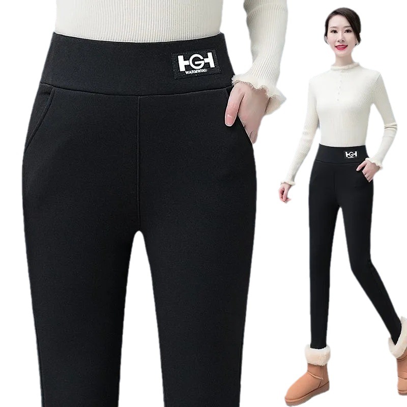 Tiktok popular 500g de espesor HG bolsillo de lana de cordero polainas de las mujeres del otoño y el invierno de lana gruesa desgaste exterior Delgado lápiz Pantalones