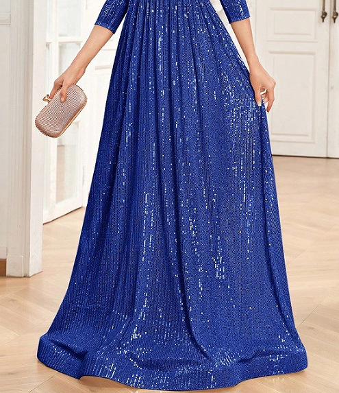 Temperamento de comercio exterior europeo y americano vestido de mangas de siete partes, vestido de damas de honor, vestido de banquete delgado y delgado.
