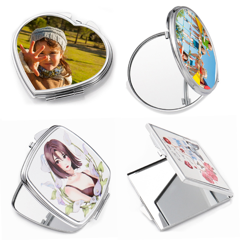Espejo de maquillaje en forma de gato pequeño espejo plegable de metal redondo cuadrado espejo de vestuario publicidad pequeño regalo en blanco producto de transferencia térmica