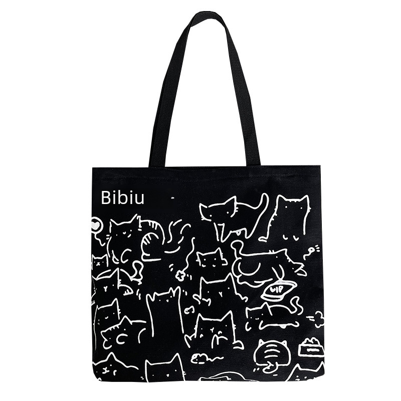 2024 Art Design Cute Animal Hand-painted Illustration Shoulder Bag School Bag Artistic Retro Large Capacity Canvas Bag Women_voghion.com