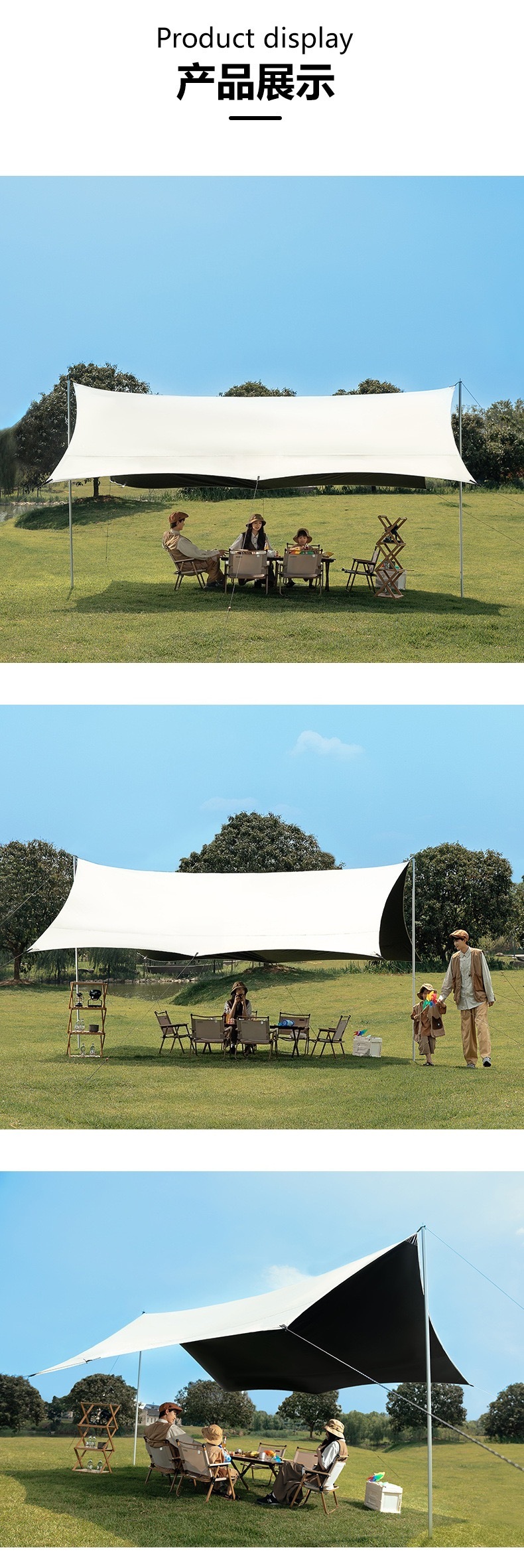 Black vinyl canopy, outdoor camping, popular camping tent, picnic, sun protection, octagonal butterfly-shaped canopy, black vinyl sunshade fabric