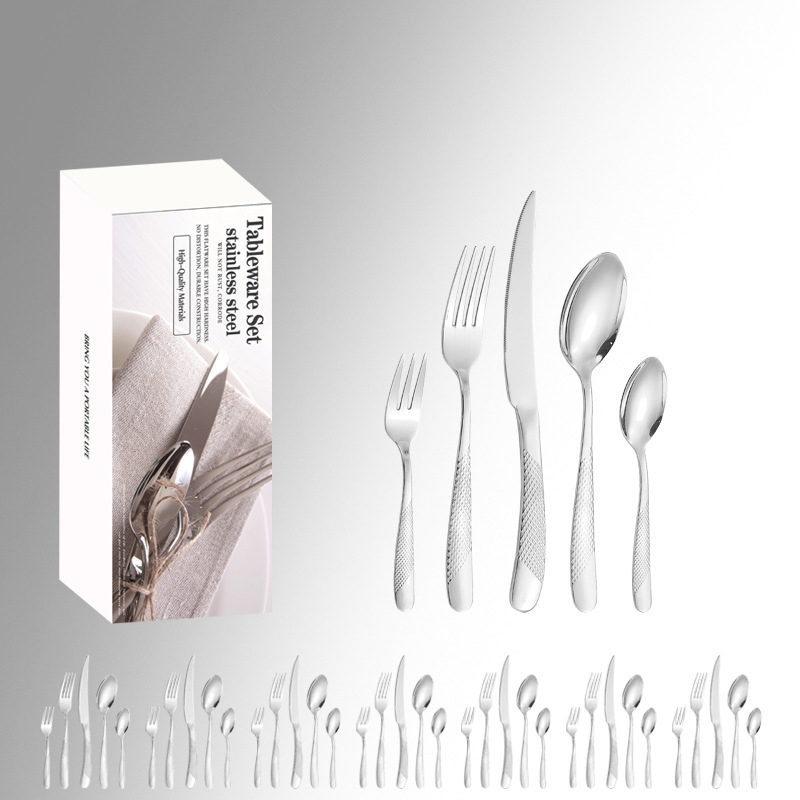 Amazon productos vajilla de acero inoxidable 20/30/40 Unidades diamante estrella 5 piezas principales simple caja occidental alimentos cuchillo, tenedor y cuchara traje