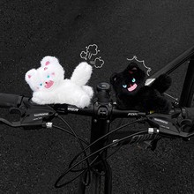 愤怒炸毛猫猫卡通毛绒公仔自行车骑行山地车竞速车把装饰DIY配饰