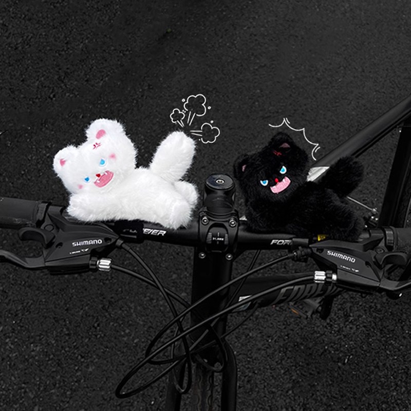 愤怒炸毛猫猫卡通毛绒公仔自行车骑行山地车竞速车把装饰DIY配饰
