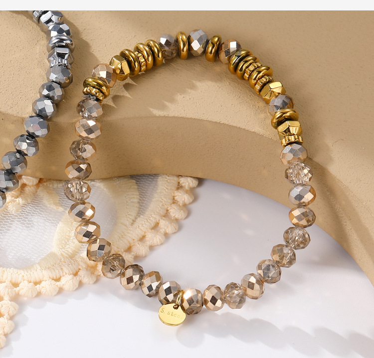 Fashion Round Artificial Crystal Titanium Steel Beaded Womenu0027S Bracelets 1 Piece