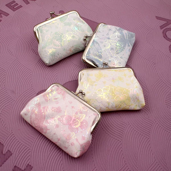 2024 PU bronzing gradient butterfly 4 inch clip bag ladies short hand small wallet cute change bag