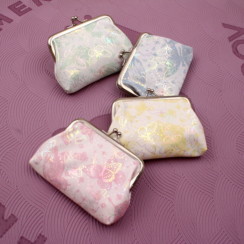 2024 PU bronzing gradient butterfly 4 inch clip bag ladies short hand small wallet cute change bag