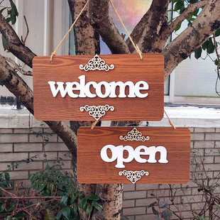 OPEN Nordic Classic Men's Clothing Store Cafe Wall Decoration Business Listing Creative Personality Wooden Door Plate Hanging Ornaments