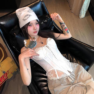 Cross-border 2025 European and American-style Spring New Women's Solid Color Slim-fit Street Fashion One-character Collar Chest-wrapped Backless Vest