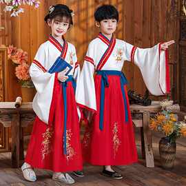 中国风汉服男童古风国学服开笔礼女童古装书童朗诵服唐装演出服