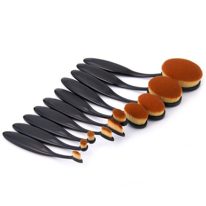 Oval Makeup Brush Set, 10-Piece, Synthetic Bristles, Compact OPP Bag