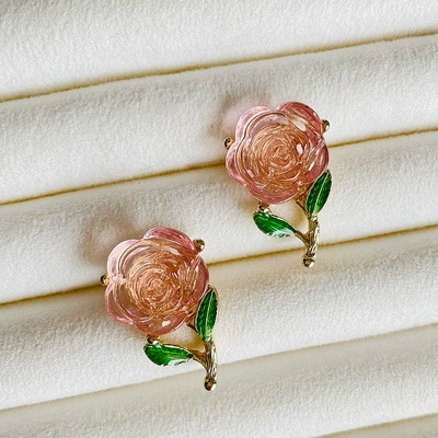 Resin Rose Flower Brooch Silver Needle Yaxa sancaqları - 925-silver-pin-earrings