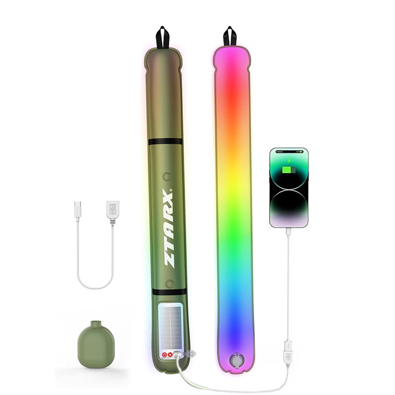 ZTARX lámpara de estilo de acampada al aire libre lámpara inflable colorida columna de aire luz de relleno impermeable plegable magnética solar lámpara de estilo de acampada
