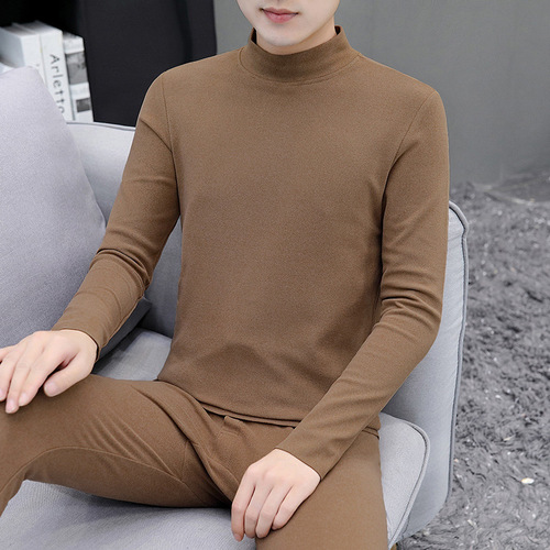 Men's Double-sided German Velvet Half Turtle Collar Thermal Underwear Set Coldproof Home Clothes Pajamas Mid-Collar Large Size Autumn Clothes and Autumn Pants