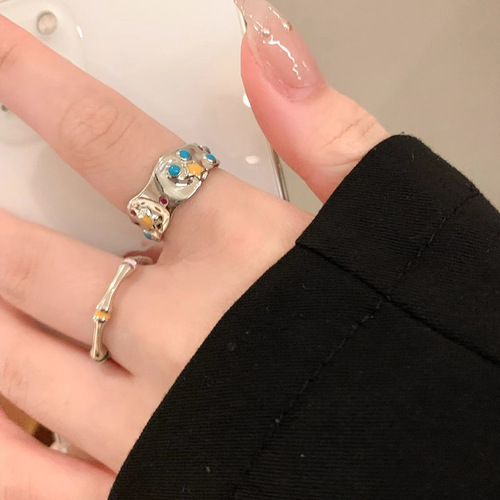 Korean style niche design drip glaze irregular ring female ins fashion personality versatile open index finger ring