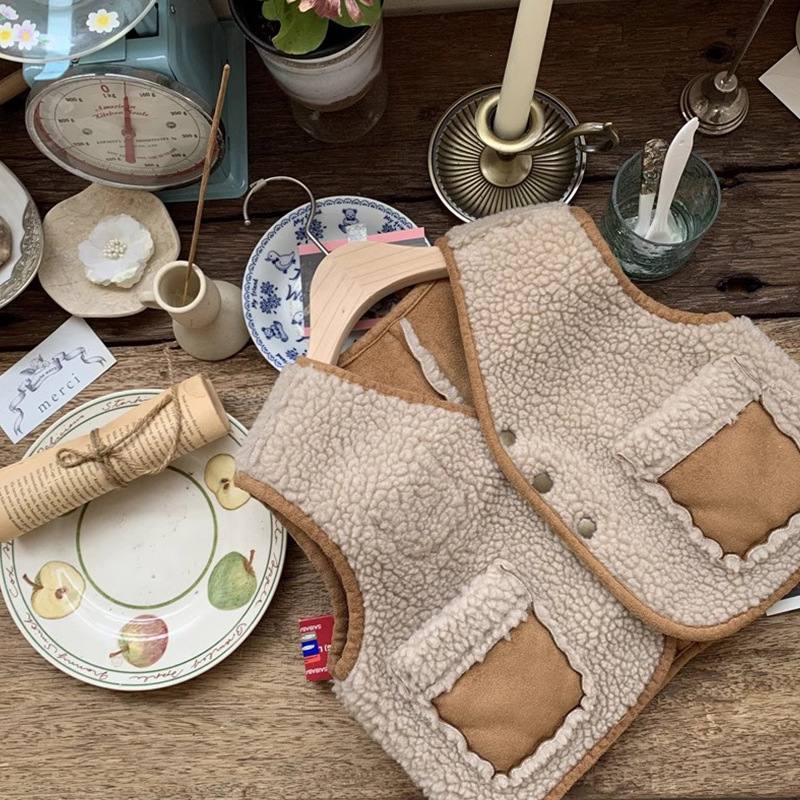 Chaleco de ambos lados para niños, otoño, ropa para niños coreanos, ropa de otoño e invierno, chaleco de felpa para bebés, ropa de salida para bebés