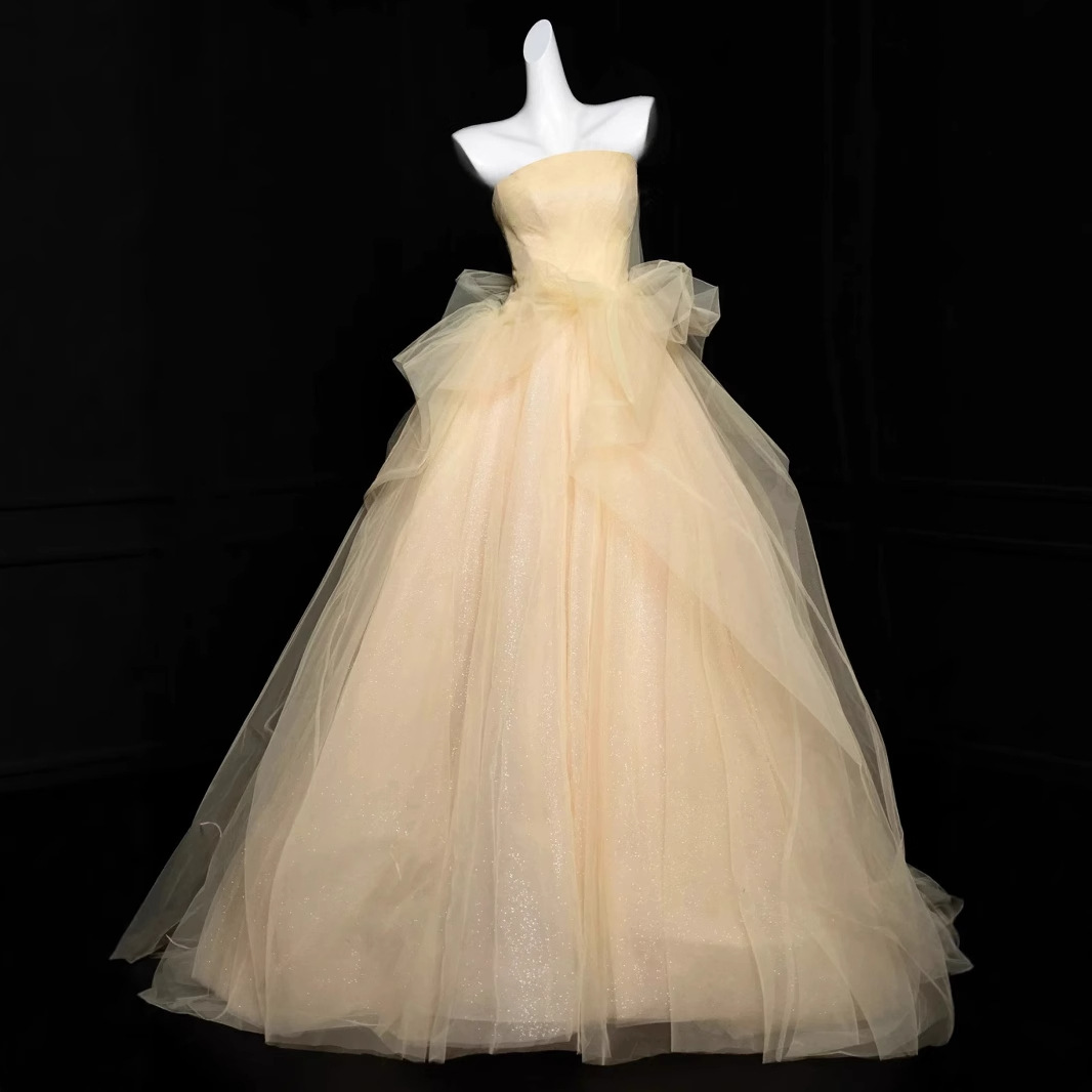 Birthday Evening Dress, Strapless Wedding Dress, Student Art Exam Dress, Cello Vocal Performance Dress, Prom Photo Shoot Long Dress