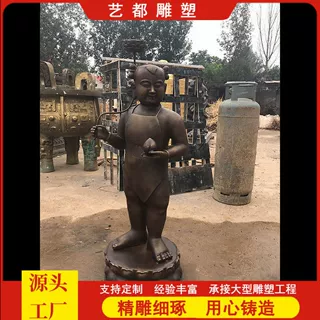纯铜贴金彩绘金童玉女佛像摆件家用招财善财童子童男童女佛前侍奉