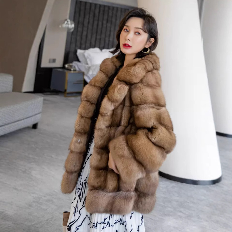 2025 Imported Russian Sable Fur Women's Lapel Outwear Starry Sable Mink Mid-Length Women's 2025 Imported Russian Sable Fur Women's Lapel Outwear Starry Sable Mink Mid-Length Women's