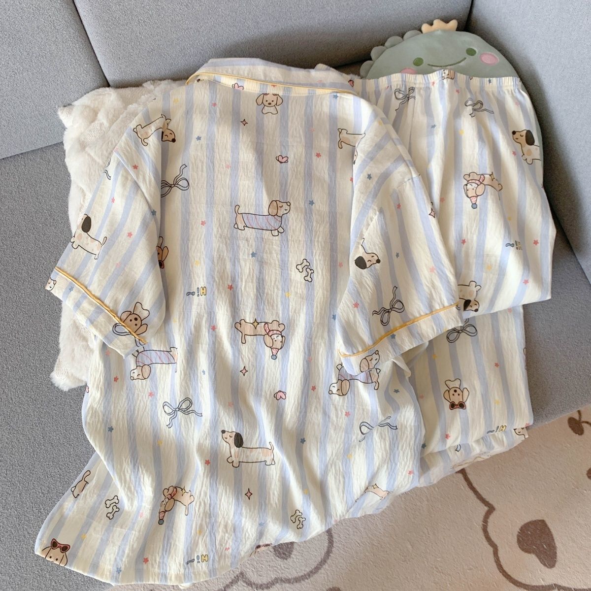 Nube de algodón pijama de verano nuevo suelto de tamaño grande dos piezas dormitorio de estudiantes se puede usar ropa de hogar mujer