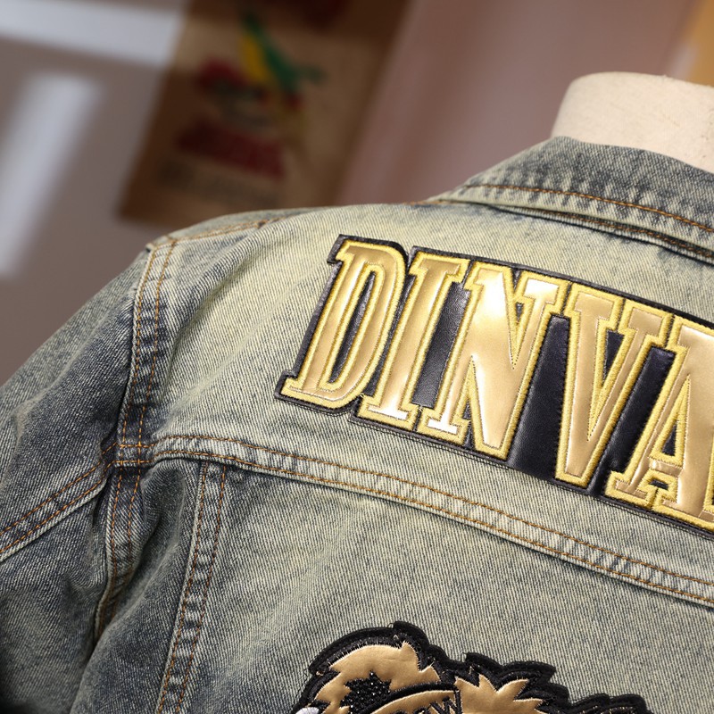 Giacca di jeans da uomo stile biker con ricami di lusso_voghion.com