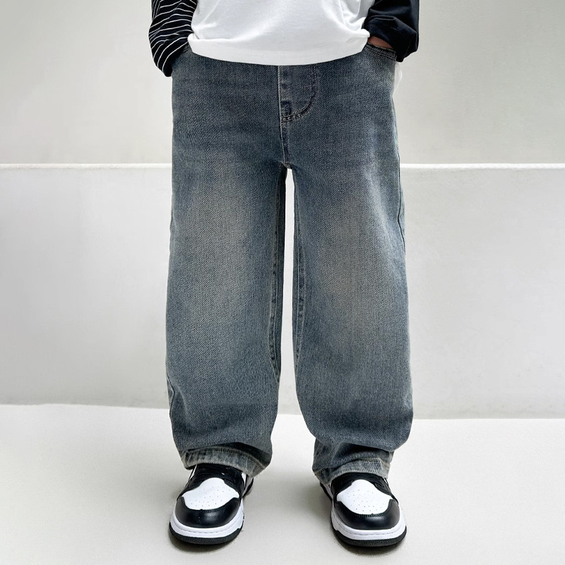Retro-Jeans mit weitem Bein für Jungen, Jeans für Frühling und Herbst, stylische Kleidung für ältere Kinder_voghion.com