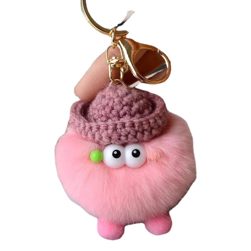 Real Rex conejo piel briquetas Elf lindo felpa bolsa adornos polvo Elf conejo piel coche llavero colgante