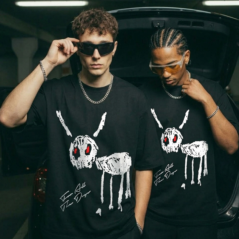 Cross-border Hip-hop DRAKE Printed Short-sleeved T-shirt Vintage Washed Heavy Cotton Crewneck Hooded Sweatshirt