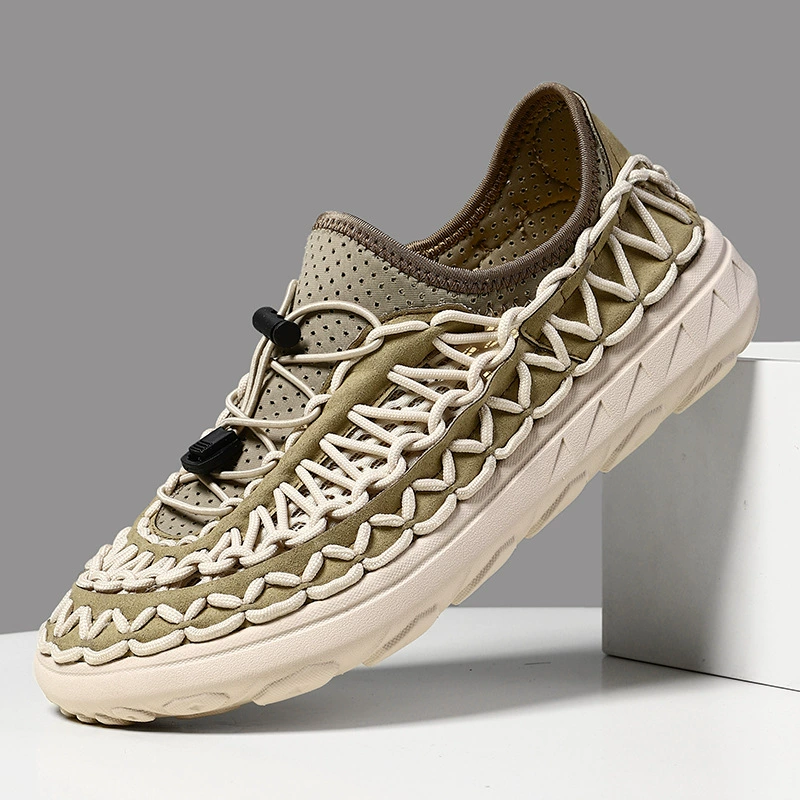 Летняя новая модель ручной тканой сандалии мужской трансграничный большой размер дышащая повседневная пляжная обувь мужская толстая подошва сандалии